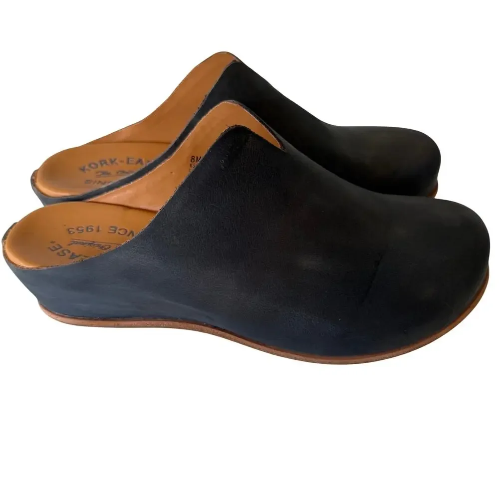 Kork-Ease Original Black Leather Clog Mules Women’s Size 7.5 Slip-On Comfort